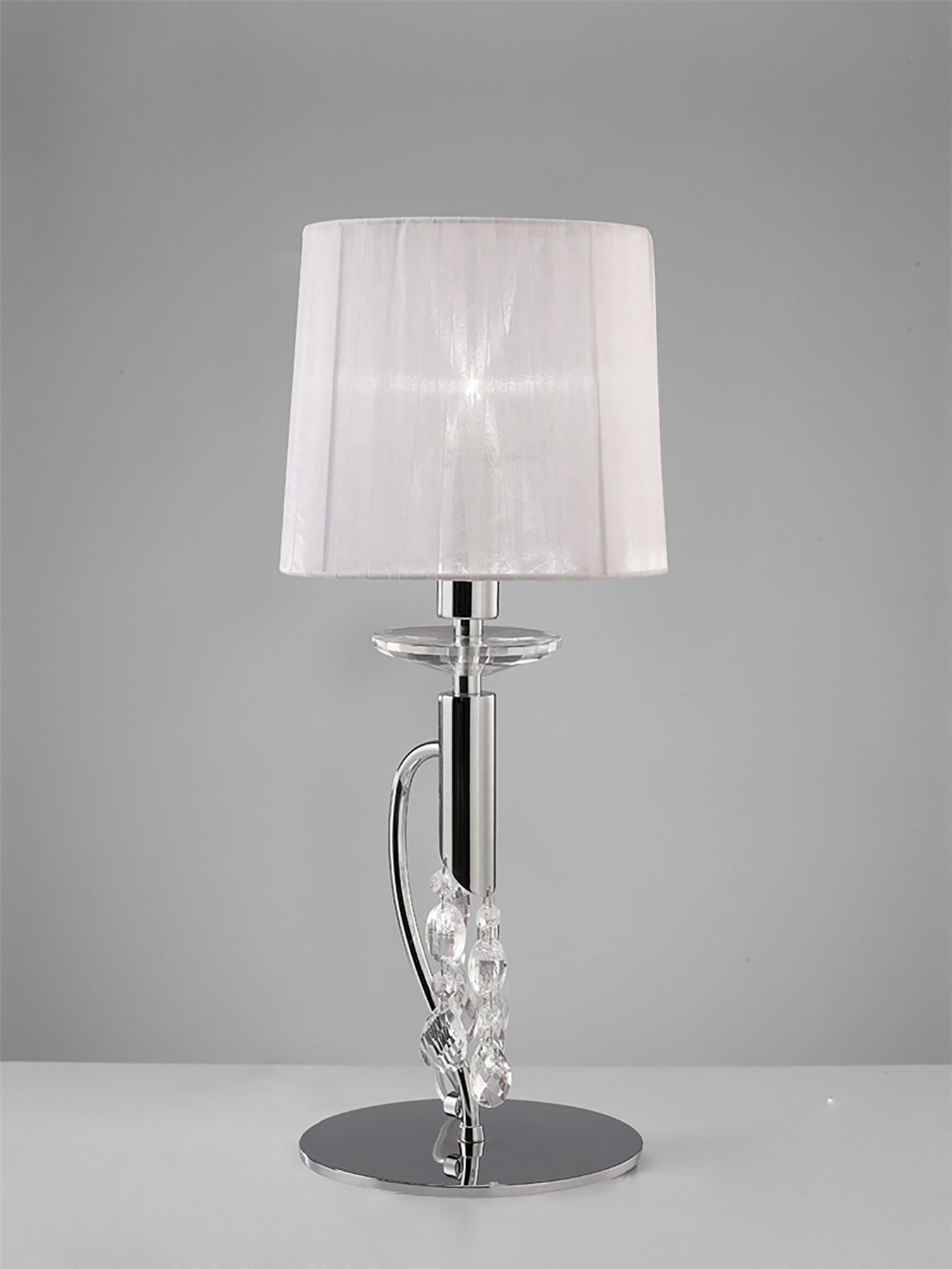Mantra M3868 Tiffany Table Lamp 1+1 Light E14+G9, Polished Chrome with White Shade & Clear Crystal