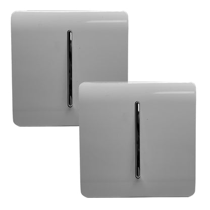 Trendi 1 Gang 2 Way 240V Screwless Artistic Modern Glossy 10 Amp Chrome Rocker Electrical Wall Light Switch in Light Grey (2 pack)