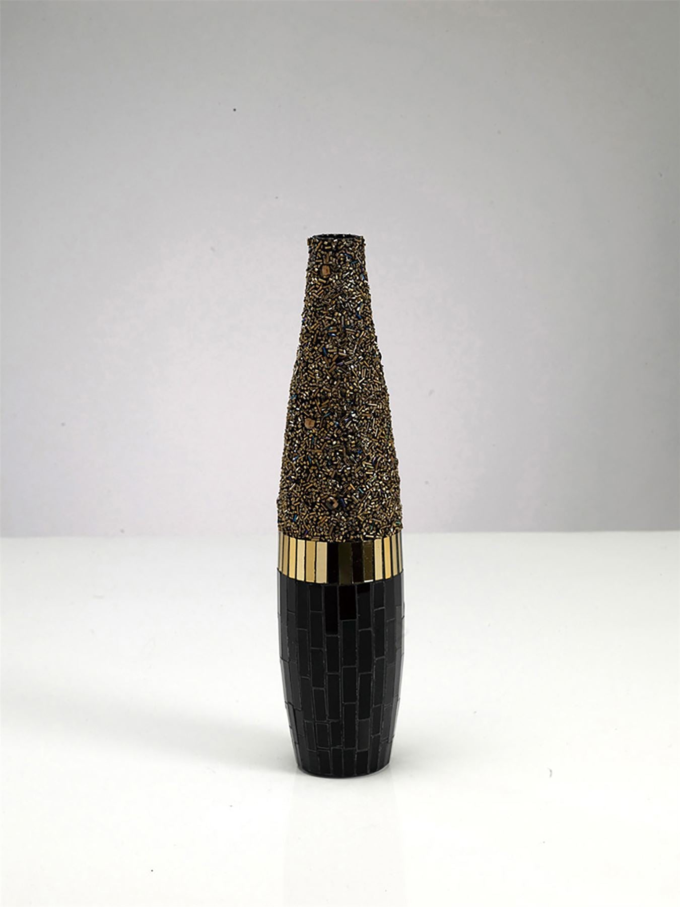 Diyas Home (DH) Mika Mosaic Vase Tall Black/French Gold Mosaic