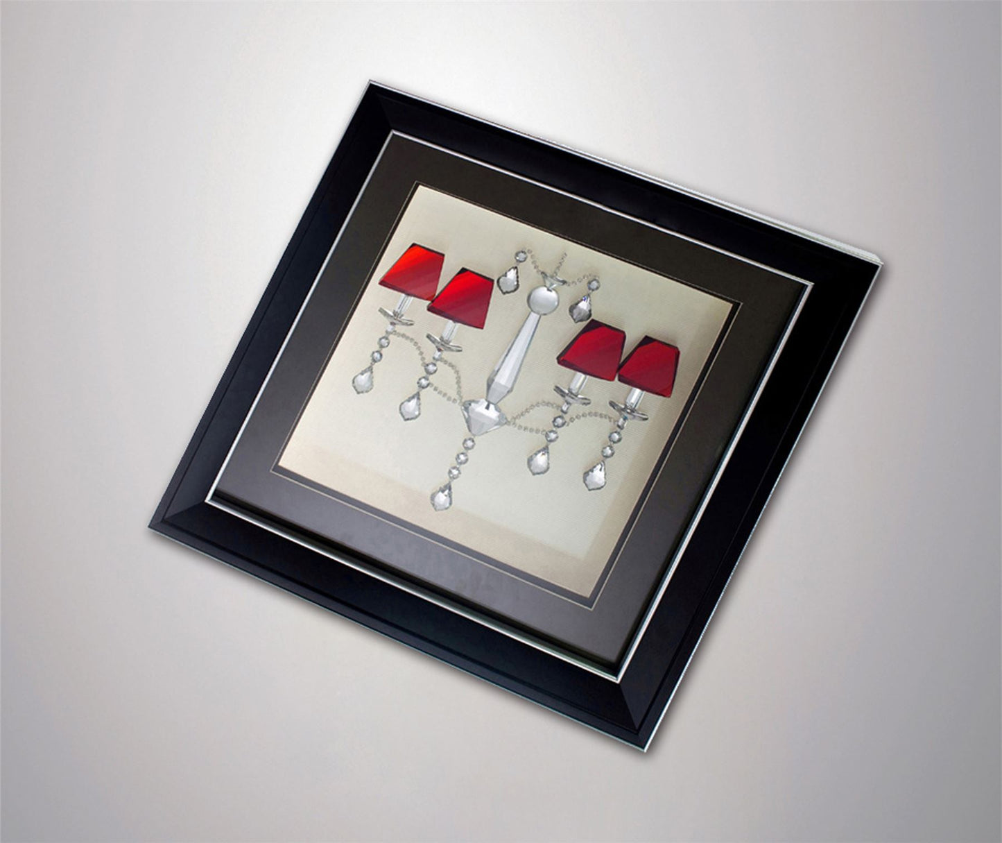 Diyas Home Crystal Wall Art (DH) Décor Chandelier with Red Shades, Black Frame Red, Clear Crystal