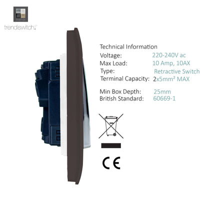 Trendi Artistic Modern Glossy Tactile Auto Retractive 2 Door Bell Switch Dark Brown