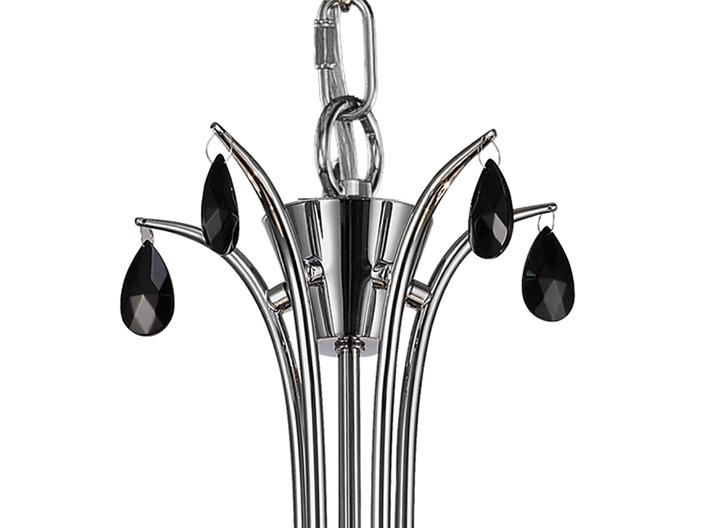 Mantra M6314 Andrea Pendant 81.5cm Round, 5 x E14 (Max 20W), Polished Chrome, White Shades, Black Crystal Droplets