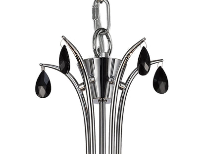 Mantra M6314 Andrea Pendant 81.5cm Round, 5 x E14 (Max 20W), Polished Chrome, White Shades, Black Crystal Droplets