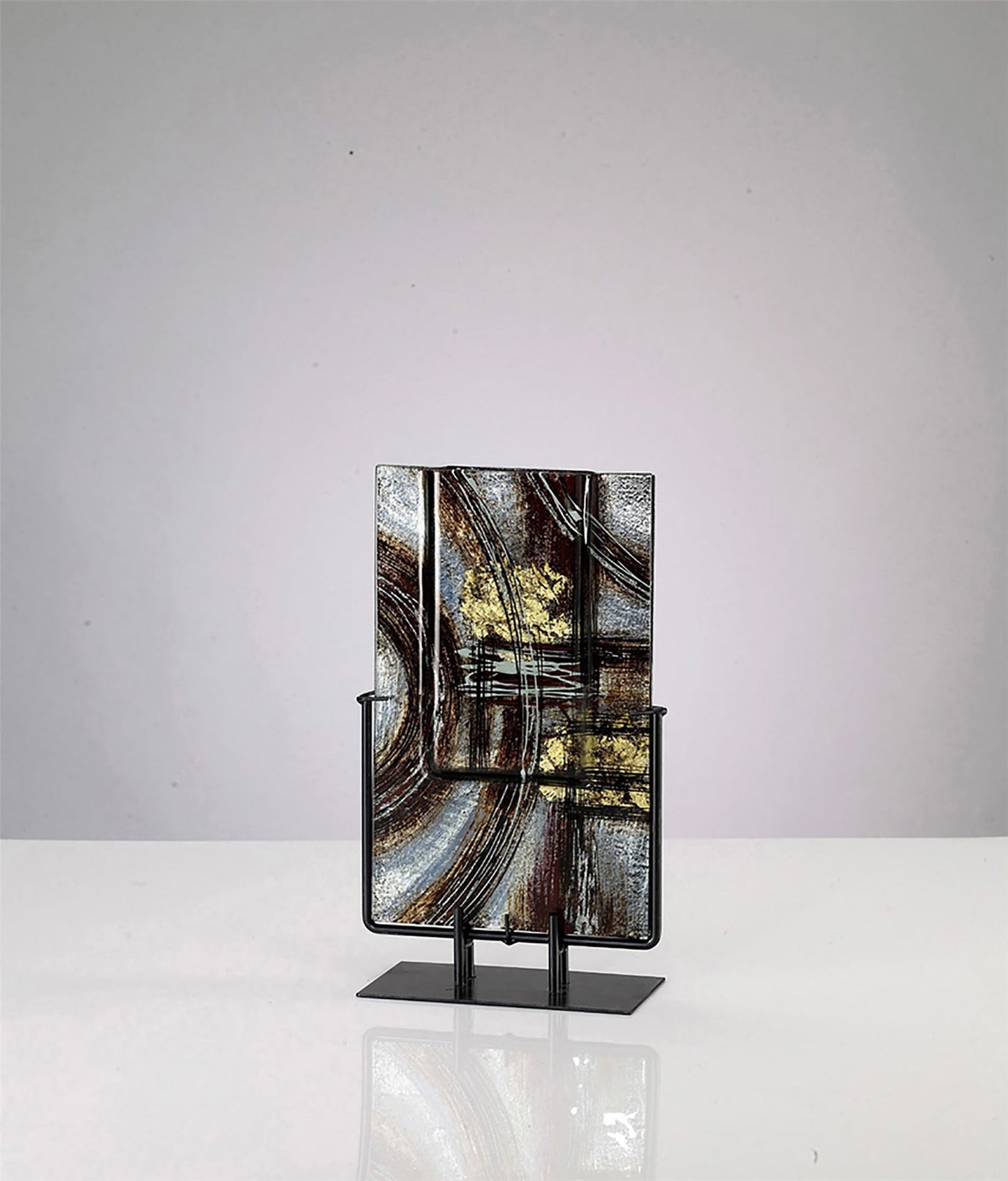 Diyas Home (DH) Lyra Glass Art Vase with Stand Silver/French Gold/Black Glitter