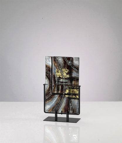 Diyas Home (DH) Lyra Glass Art Vase with Stand Silver/French Gold/Black Glitter