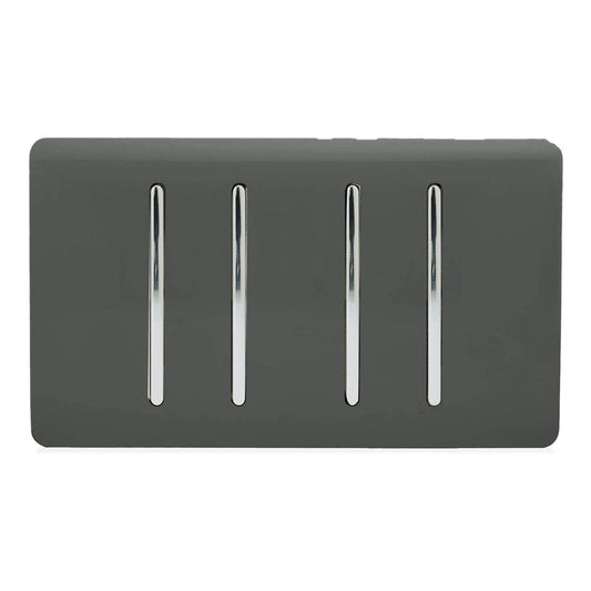 Trendi Artistic Modern Glossy 4 Gang 2 Way  Rocker Double Plate Tactile Light Switch Charcoal
