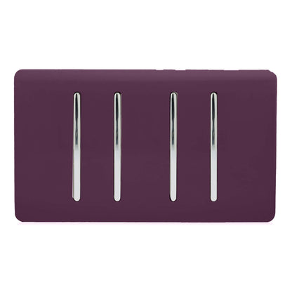 Trendi Artistic Modern Glossy 4 Gang 2 Way  Rocker Double Plate Tactile Light Switch Plum