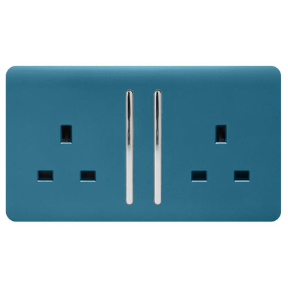 Trendi 2 Gang Artistic Modern Glossy 13 Amp Switched  Plug Socket Ocean Blue (3 Pack)