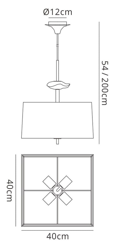 Mantra Akira Square Pendant 4 Light E27, Antique Brass/Frosted Glass with Cream Shade