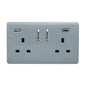 Cool Grey Screwless 2 Gang Switched Double Socket 13A With 1 x USB-A & 1 x USB-C 45W (Shared), (35mm Back Box Req.), 10yrs Warranty