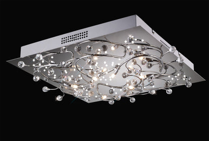 Diyas Fia Flush  Square 6 Light G4 with White LEDs Polished Chrome/Crystal, NOT LED/CFL Compatible Ceiling Light Fitting