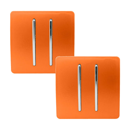 Trendi 2 Gang 2 Way 240V Screwless Artistic Modern Glossy 10 Amp Chrome Rocker Electrical Wall Light Switch in Sunset Orange (2 pack)
