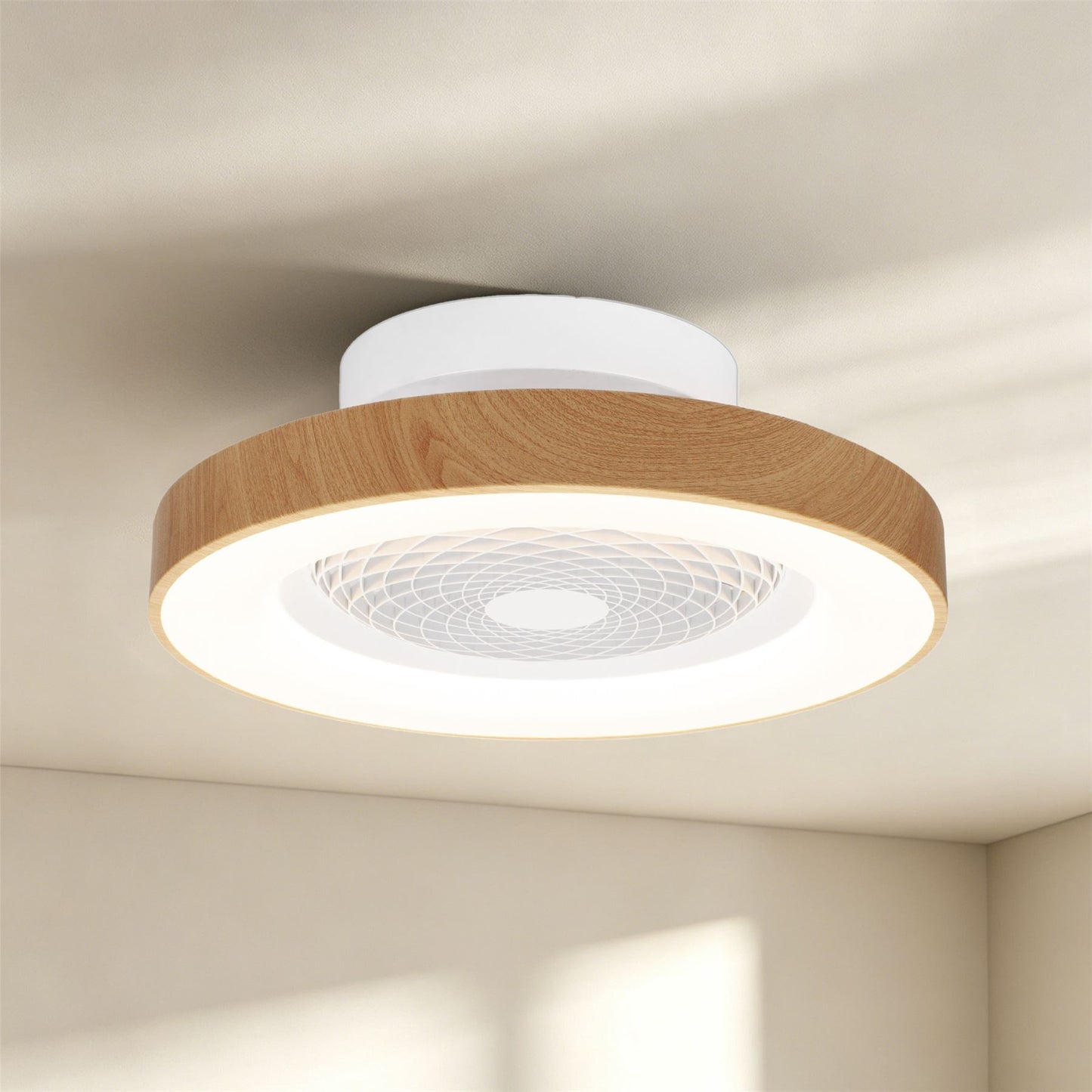Tibet Mini 53cm 70W LED Dimmable Ceiling Light With 35W DC Reversible Fan Remote, 3900lm, Wood Effect/White, 5yrs Wrnty