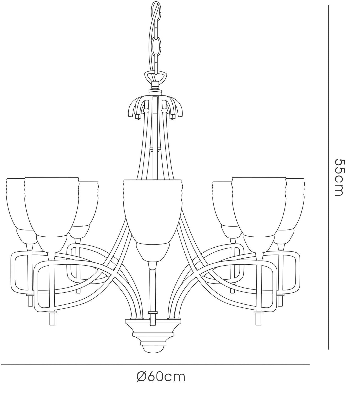 Diyas Ortona 60cm  8 Light E14 Russet Brown/Opal Glass Ceiling Pendant Light Fitting
