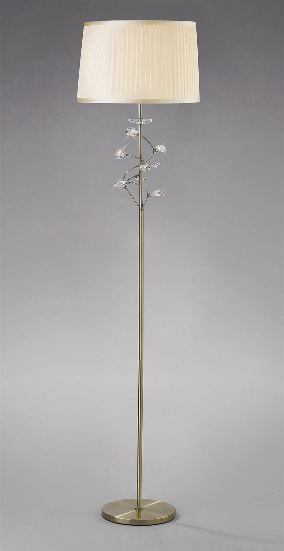 Diyas Willow Floor Lamp with Cream Shade 1 Light E27 Antique Brass/Crystal