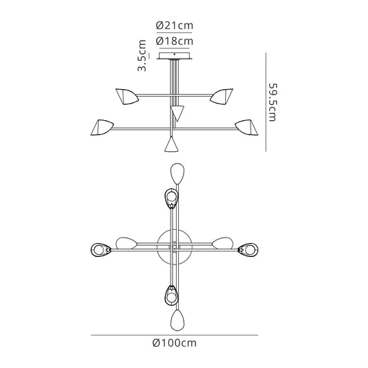Mantra Capuccina 100cm 8 Light Fixed Pendant, 61.5W LED, 3000K, 4000lm, White, 3yrs Warranty