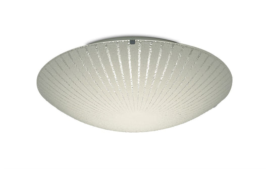 Deco Tassa 18W LED Medium Flush Ceiling Light, 400mm Round, 4000K 1500lm CRI80, Sunray Pattern Glass with Polished Chrome Detail
