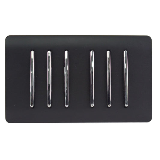 Trendi  6 Gang 2 Way Rocker Double Plate Light Switch in Matt Black