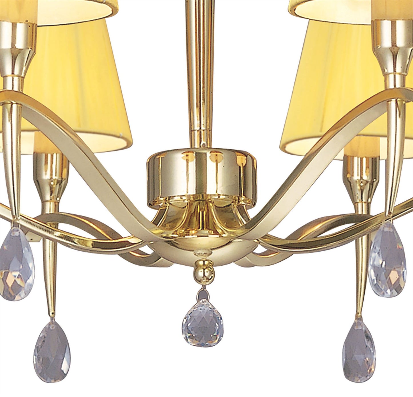 Mantra Siena 63cm Pendant Round 6 Light E14, Polished Brass with Amber Cream Shades and Clear Crystal
