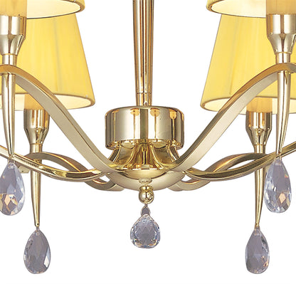 Mantra Siena 63cm Pendant Round 6 Light E14, Polished Brass with Amber Cream Shades and Clear Crystal