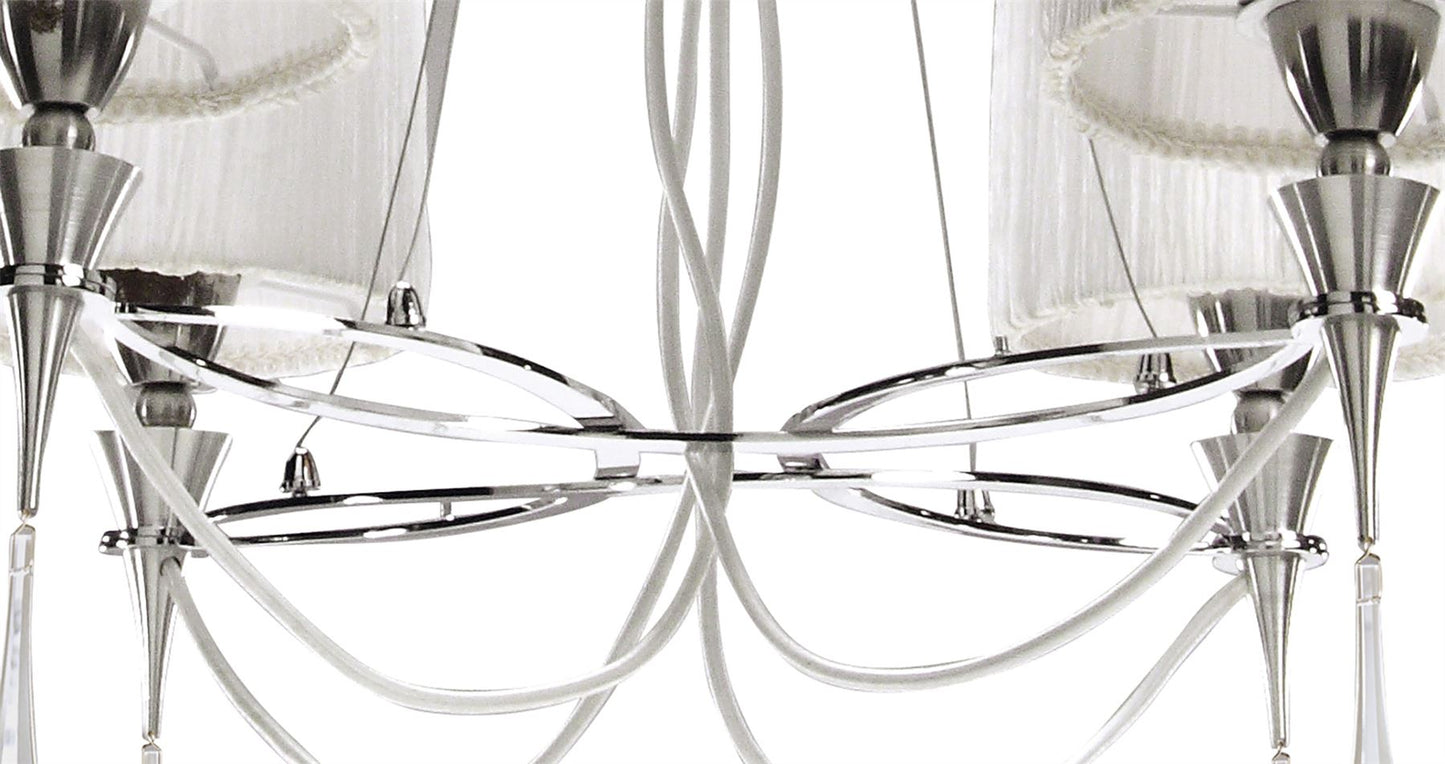 Mantra Lucca 71cm Pendant 4 Light E27, Polished Chrome with White Shades & Clear Crystal