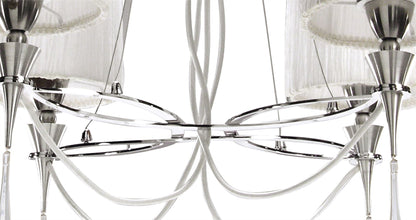 Mantra Lucca 71cm Pendant 4 Light E27, Polished Chrome with White Shades & Clear Crystal