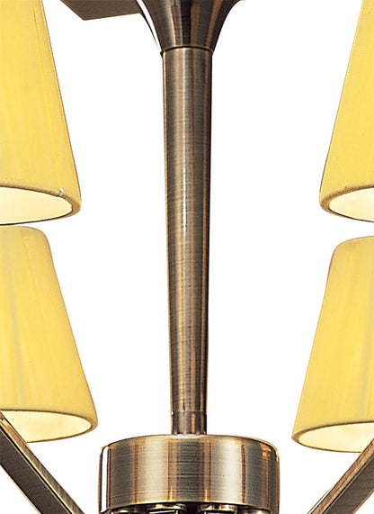 Mantra Siena 63cm Semi Flush Round 6 Light E14, Antique Brass with Amber Cream Shades and Amber Crystal