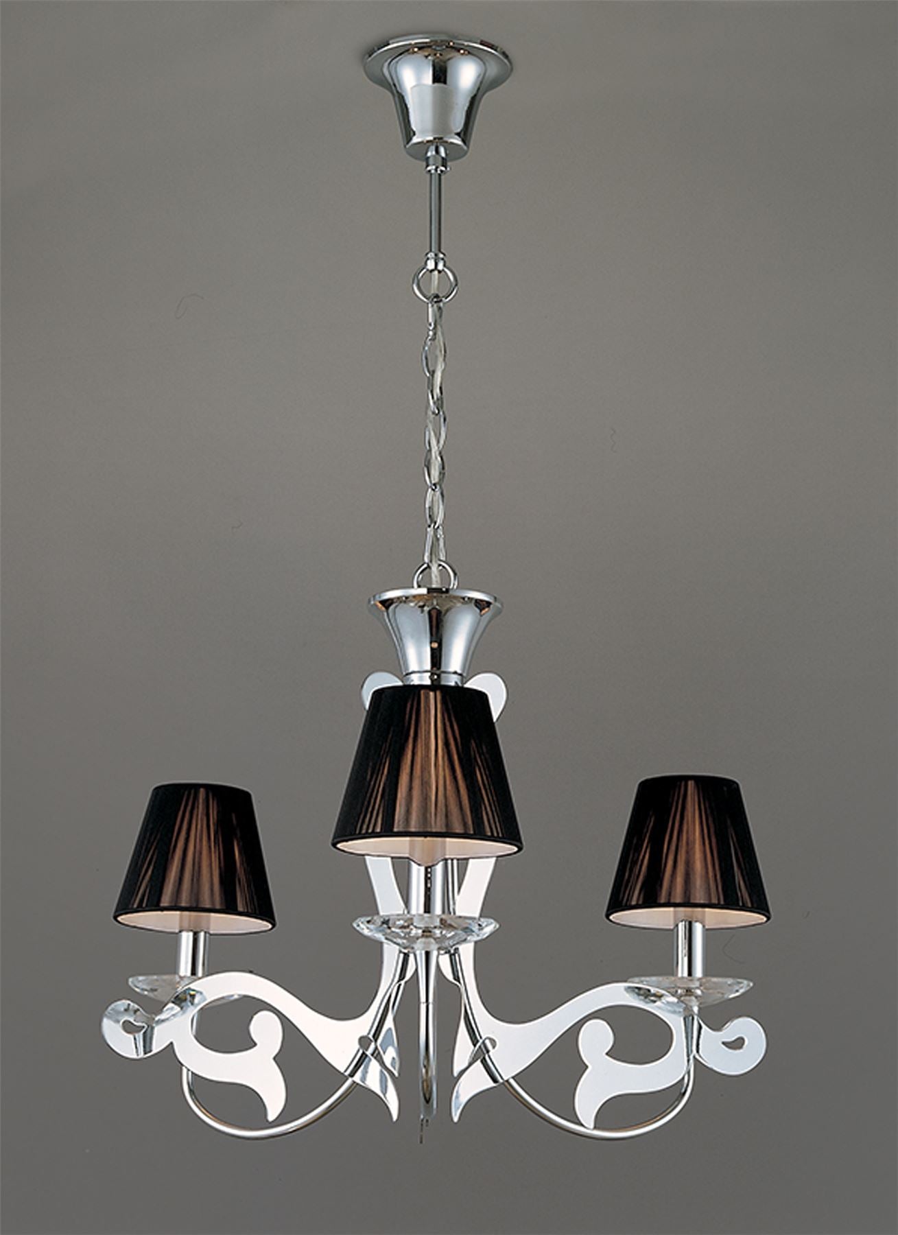 Mantra Acanto 48cm Pendant Round 3 Light E14, Polished Chrome with Black Shades