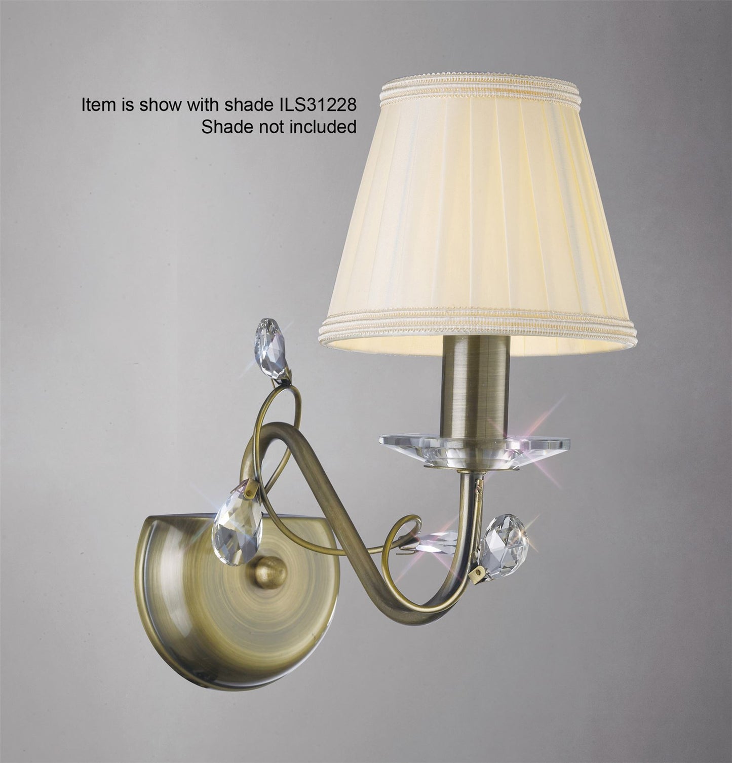 Diyas Willow Wall Light WITHOUT SHADE 1 Light E14 Antique Brass/Crystal