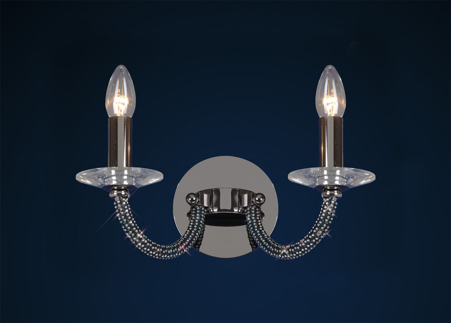 Diyas Elena Wall Light Switched 2 Light E14 Black Chrome/Crystal