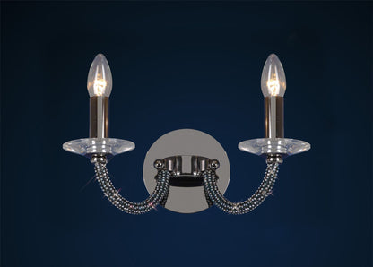 Diyas Elena Wall Light Switched 2 Light E14 Black Chrome/Crystal