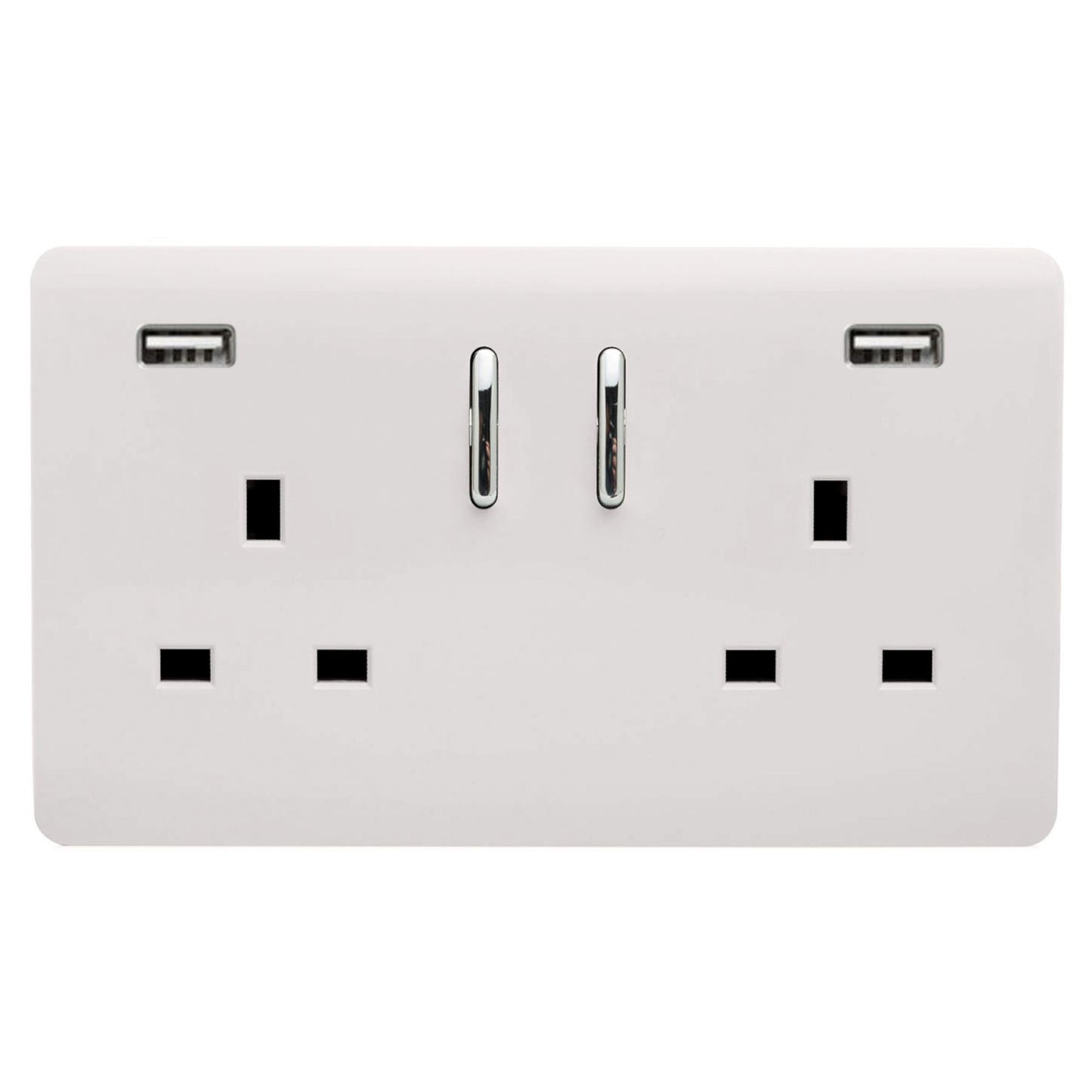 Trendi 2 Gang Artistic Modern Glossy 13 Amp 2 x 3.1mA USB Switched Plug Socket Ice White