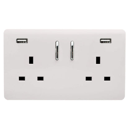 Trendi 2 Gang Artistic Modern Glossy 13 Amp 2 x 3.1mA USB Switched Plug Socket Ice White