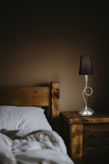 Mantra M0535 Paola Table Lamp 1 Light E14, Silver Painted with Black Shade & Black Glass Droplets