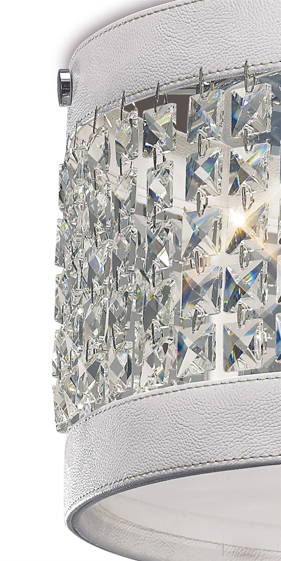 Diyas Celsa 35cm Flush  3 Light E14 Polished Chrome/White Faux Leather/Crystal Ceiling Light Fitting