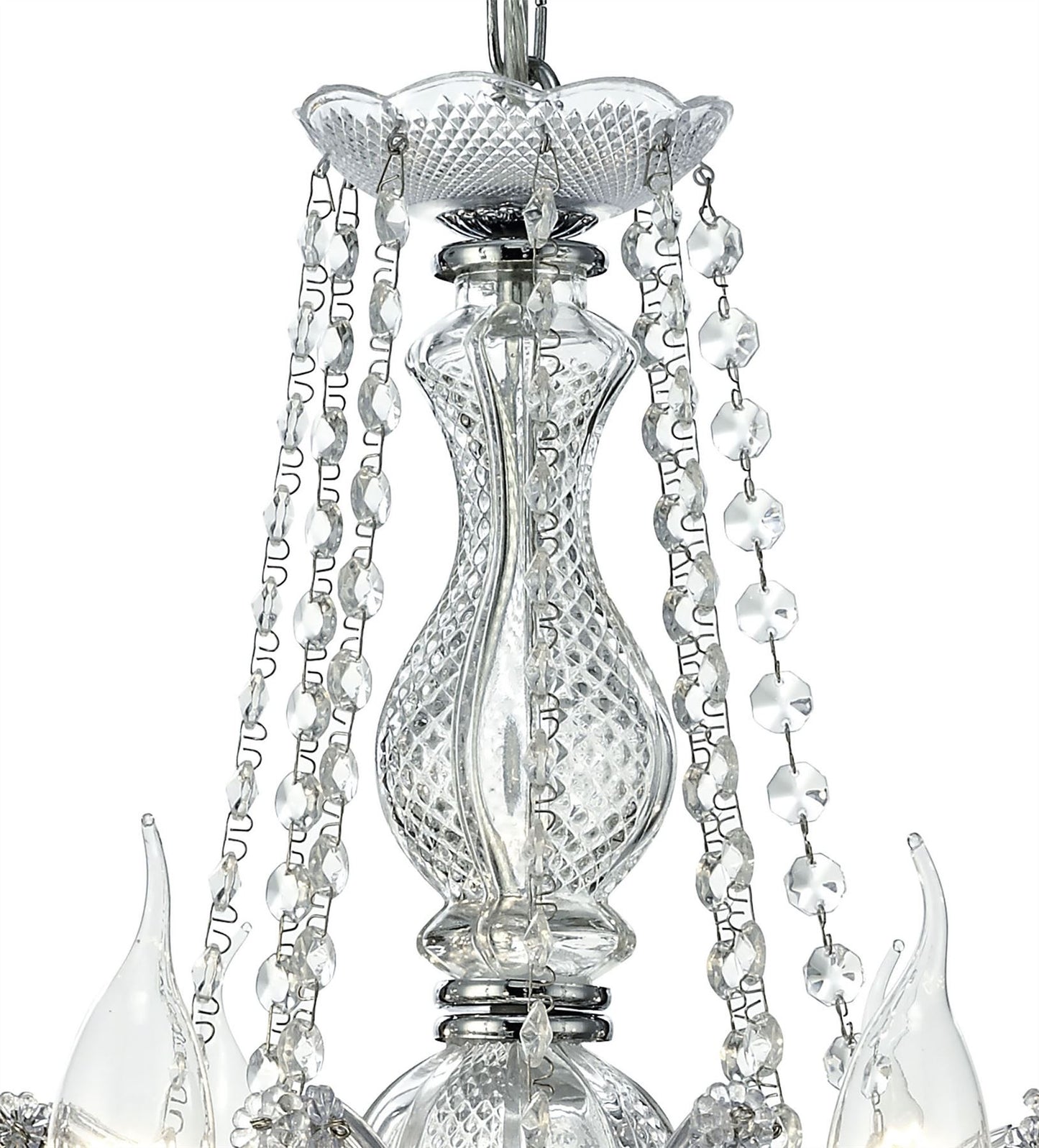 Deco Gabrielle Chandelier with Acrylic Sconce & Glass Crystal Droplets 8 Light E14 Polished Chrome Finish