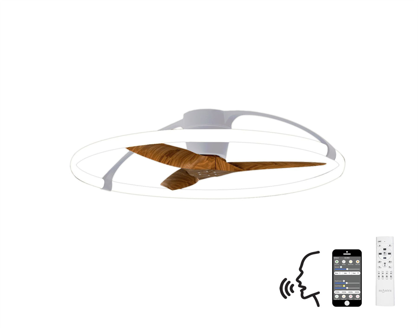 Nepal 105cm 75W LED Dimmable Light With Built-In 35W DC Reversible Fan, Silver/Wood Finish c/w Remote, APP & Alexa/Google Voice Control, 7200lm
