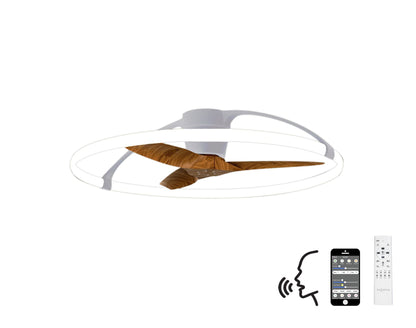 Nepal 105cm 75W LED Dimmable Light With Built-In 35W DC Reversible Fan, Silver/Wood Finish c/w Remote, APP & Alexa/Google Voice Control, 7200lm