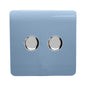 Trendi 2 Gang 2 Way 240V 100w LED Dimmer Screwless Raised Front Plate Plastic Artistic Modern Glossy 10 Amp Chrome Single Electrical Wall Light Switch in Sky - ART-2LDMSK