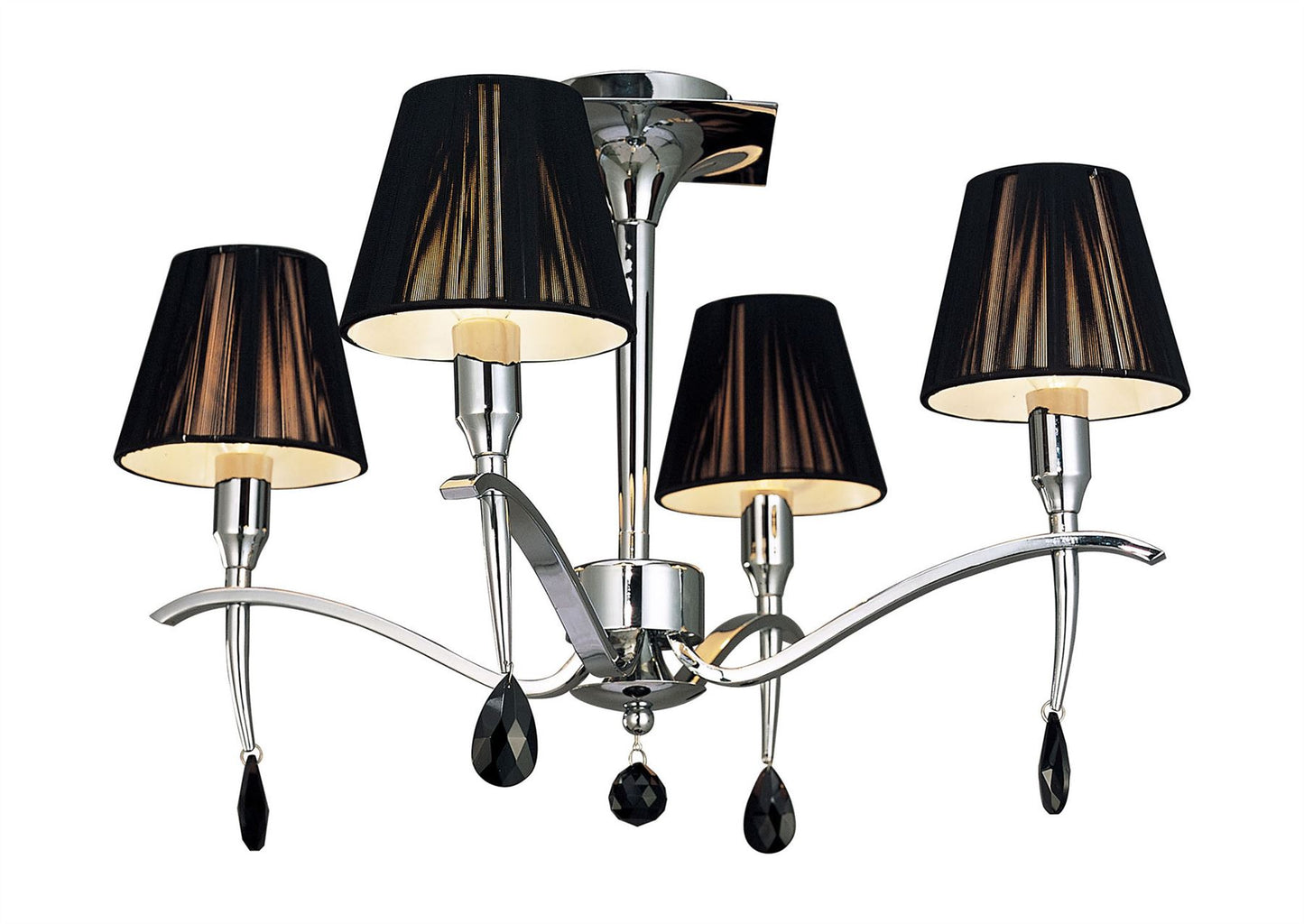 Mantra M0345 Siena Semi Ceiling Round 4 Light E14, Polished Chrome with Black Shades and Black Crystal