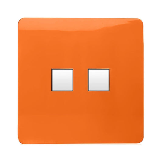 Trendi Switch 2 Gang RJ45 Cat 6 PC Ethernet & Modern Designer Telephone Slave Sockets in Orange