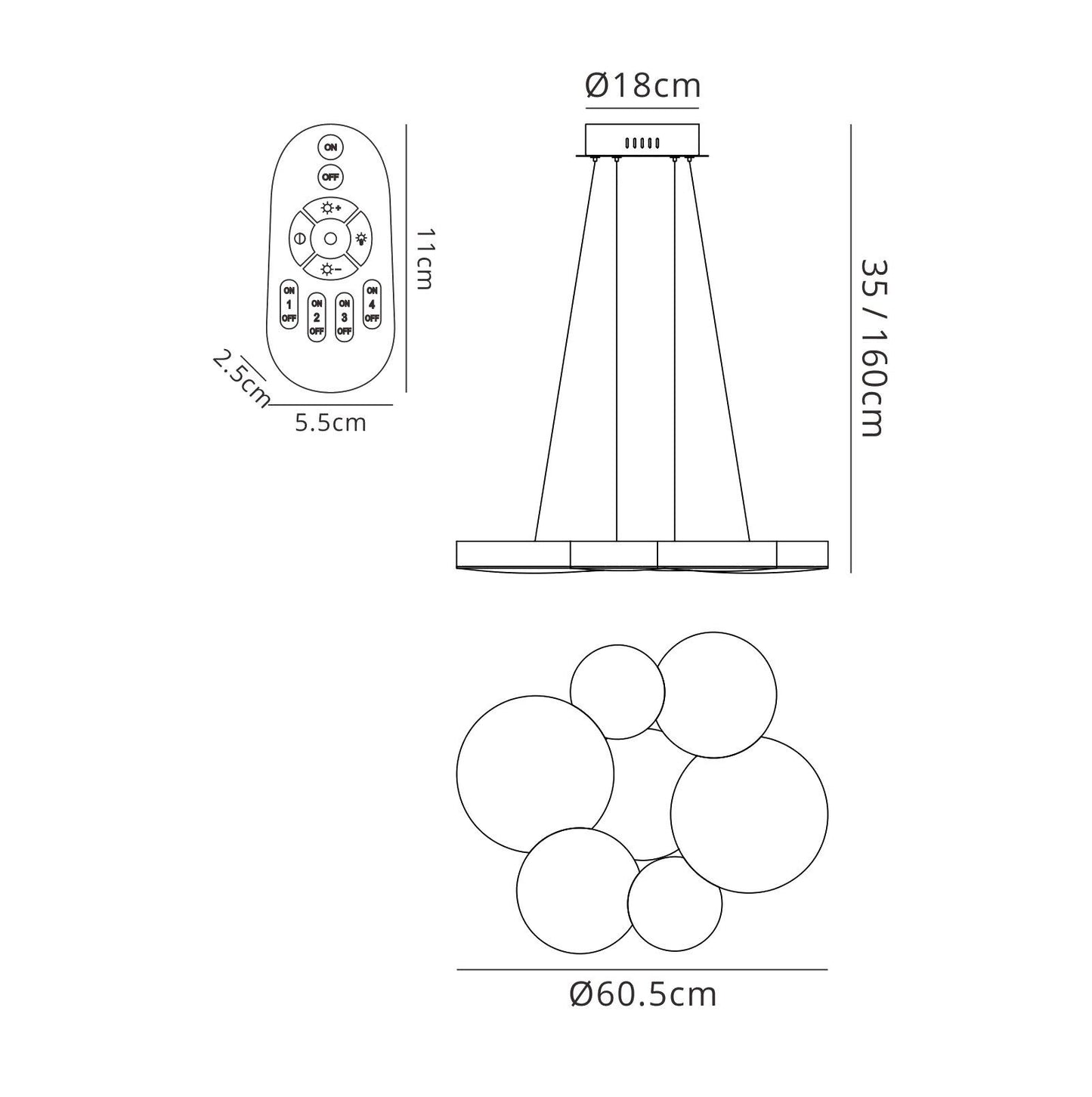 Mantra Fusion M5761 Lunas Pendant 61cm Diameter 54W LED 3000K, 2650lm, RF Remote Control White, 3yrs Warranty
