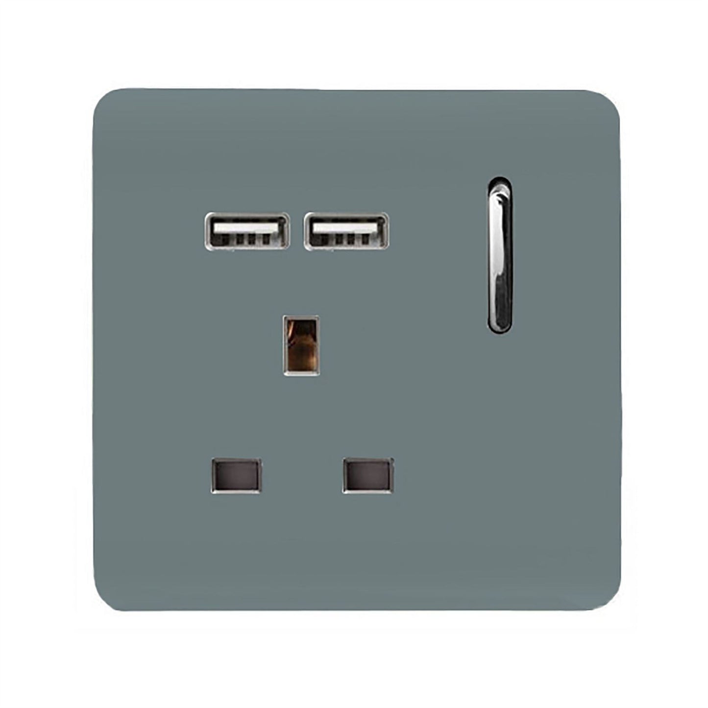 Trendi 1 Gang Artistic Modern Glossy 13 Amp 2x2.1mA USB Switched Tactile Cool Grey
