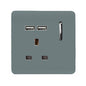 Trendi 1 Gang Artistic Modern Glossy 13 Amp 2x2.1mA USB Switched Tactile Cool Grey