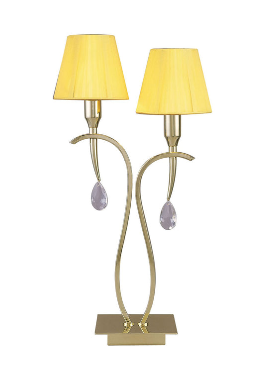 Mantra Siena Crystal Table Lamp 2 Light E14, Polished Brass with Amber Cream Shades & Clear Crystal