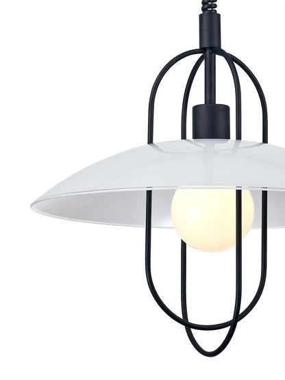 Deco Riva Rise & Fall Pendant 1 Light E27, Matt Black/Opal White Glass Shade