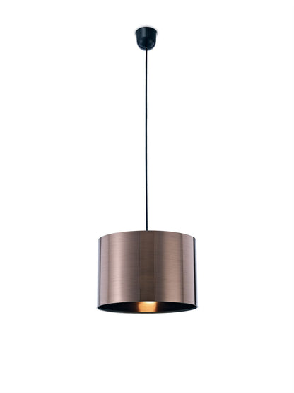 Deco Dako Black Pendant 1 Light E27 with 300 x 200mm Metallic Bronze Finish Cylinder Shade, c/w Ceiling Bracket