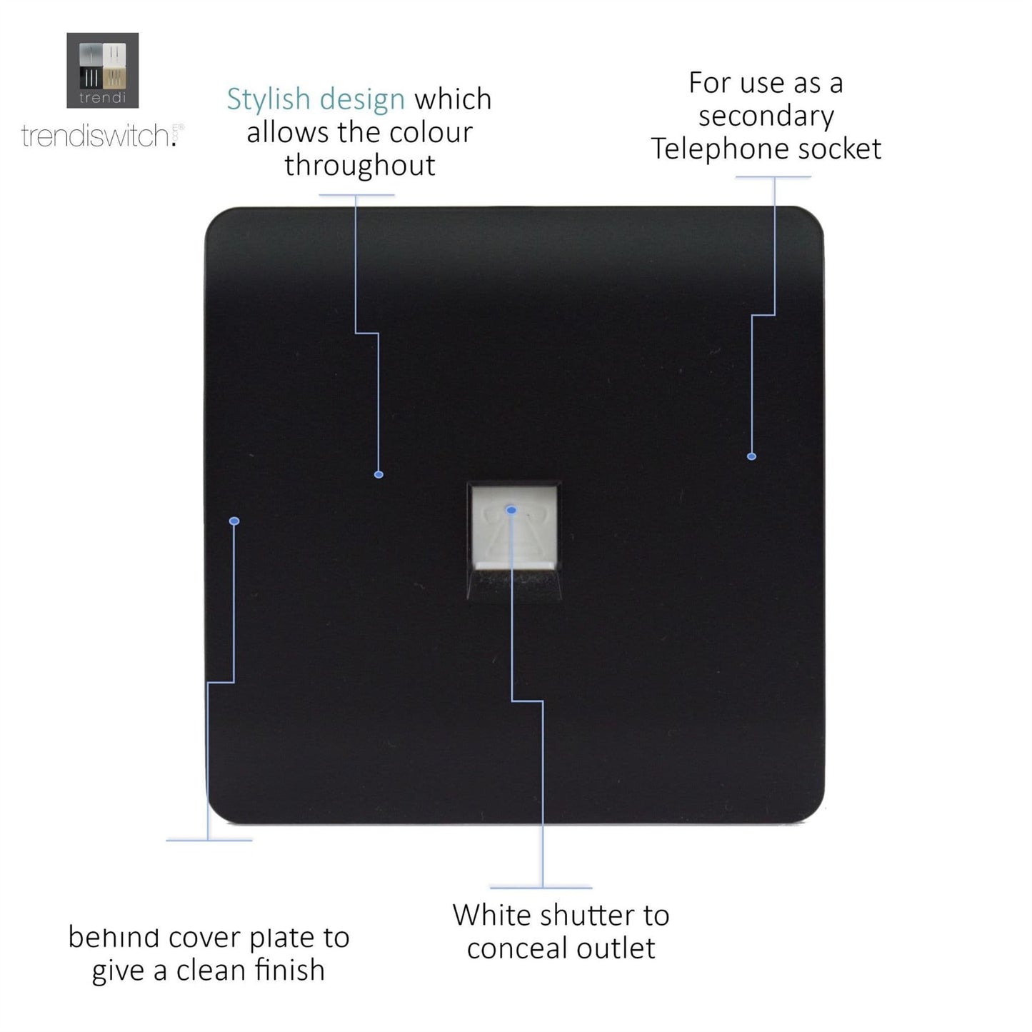 Trendi Artistic Modern Telephone Socket Matt Black Soft Touch - ART-TLPSTB