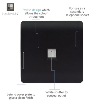 Trendi Artistic Modern Telephone Socket Matt Black Soft Touch - ART-TLPSTB