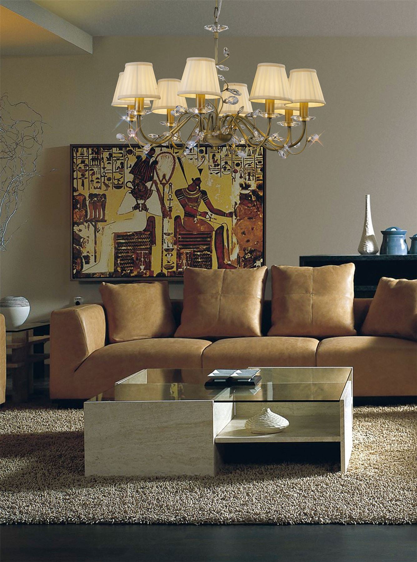 Diyas Willow 64cm  WITHOUT SHADE 8 Light E14 Antique Brass/Crystal Ceiling Pendant Light Fitting